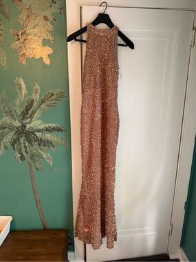 Source Unknown Rose Gold Sequin Halter Prom Dress